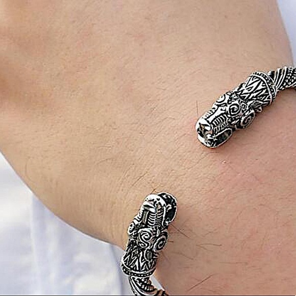 SILVER DRAGON VIKING BANGLE BRACELET - Picture 6 of 7